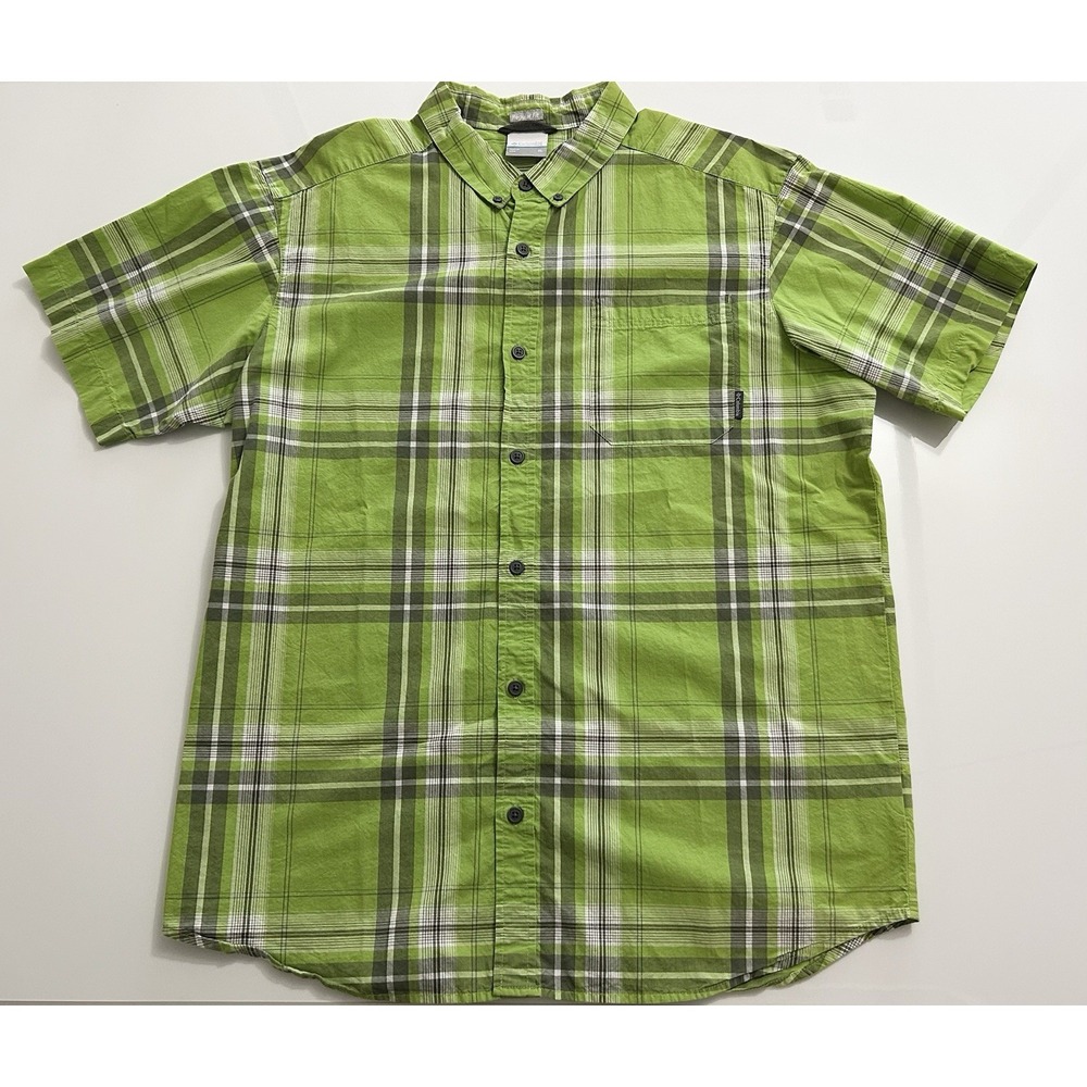 Columbia Shirt Mens XL Green Plaid‎ Short Sleeve Outdoor Button Up Casual